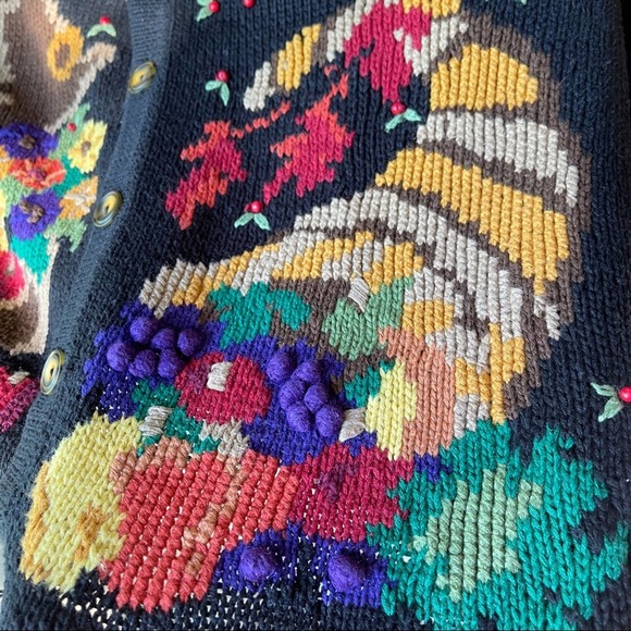 Design Options Thanksgiving Cardigan Black Turkey October Fall Colors Size Large - Picture 8 of 13